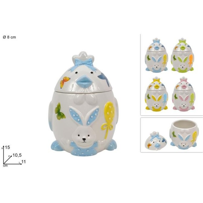 BARATTOLO UOVO PULCINO 8CM C SCENARIO PASQUALE CERAMICA 4COL